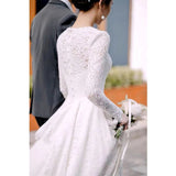 French Lace Wedding Dress 2026 New Bridal Atmosphere Simple Long-Sleeved Summer Welcome Yarn Small Tail Wedding Dress HZ0517