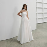 Elegant And Simple Breast-Shape Wedding Dress Detachable Round Neck Temperament Bridal Pat Light Wedding Lawn Wedding Linen Main Yarn HZ0517