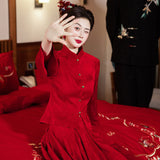 New Chinese Cheongsam Toast 2026 New Wine Red Two Sets Of Brides To Order Wedding Dress On The Wedding Day HZ0517