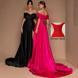 One-Word Shoulder Drag-Tailed Evening Dress Long Party Dress Dress Temperament Performance Suit HZ0517