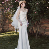 French Light Wedding Dress Super Fairy Bride Travel Simple Ribbon Sling Skirt Exterior Yarn Daily Light Small Dress HZ0517