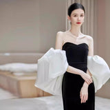 Black Toast Dress Bride Senior Famous Banquet Fishtail Engagement Skirt Temperament Host Breast-Wearing Evening Dress Woman HZ0517