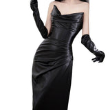 Morning Pat Dress French Black Leather Dress Bosom Morning Robe Sexy Vintage Bridal Toast Dress Dress Dress Dress HZ0517