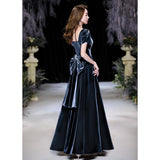Velvet Evening Dress 2026 New Long-Term Feel Host Girl's Art Exam Banquet Temperament Short-Sleeved Dress HZ0517