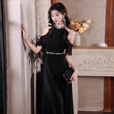 Black Evening Dress 2026 New Hanging Neck Super Fairy Heavy Industry Small Dress Party Party Evening Dress Dress HZ0517