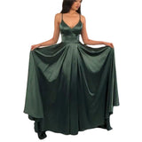 Deep V-Necked Green Elegant Open-Fork Evening Dress Dress Dress HZ0517