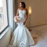 New Long-Sleeved Wedding Dress African Luxury Mermaid Bridal Dress Lace Large Size Dress Lady HZ0517