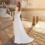 Long-Sleeved Dingy Wedding Dress Simple Tailed Bride Toast Art Photo Shoot Light Wedding Dress HZ0517