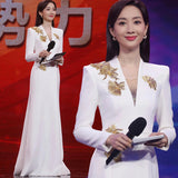 White Banquet Evening Dress 2026 New Temperament Elegant Luxury Small Performance Dress Host Dress HZ0517