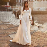 Long-Sleeved Dingy Wedding Dress Simple Tailed Bride Toast Art Photo Shoot Light Wedding Dress HZ0517