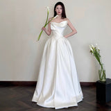 French Brated Light Wedding Dress Simple Stipend White Engagement Dress Bride Welcome Yarn HZ0517