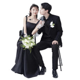 Film Studio Photo Black Sling Ribbon Dress Banquet Host Birthday Party Simple Thin Evening Dress Dress Dress HZ0517