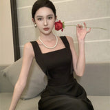 French Evening Dress Hepburn Style Dress Sexy Bare Back Sling Dress High Feeling Black Waist Skirt HZ0517