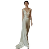 French Retro Light Wedding Dress 2026 Spring New White Thin Simple Travel Welcome Korean Feeling Fishtail Dress HZ0517