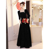 Black Velvet Evening Dress Bride Long-Sleeved Toast Suit 2026 New Summer Engagement Fashion Dress Dress Dress Woman HZ0517