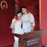 Smear The Breast Light Wedding Street Shooting Senior Sense Certificate Registration Small Man Temperament Simple Welcome Door Yarn Engagement Dress HZ0517