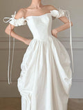 French Word Shoulder Light Wedding Dress Small Simple White Engagement Dress Temperament Welcome Bride Morning Robe Yarn HZ0517