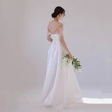 Light Wedding Dress Korean Version 2026 New Simple Sweet Little Fairy Temperament Shoulder-Sing-Faced Light Wedding Dress HZ0517