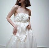 Bride Wedding Light Wedding Dress Girl Light Luxury Heavy Industry Three-Dimensional Flower Dress Engagement Dinner Dinner Dress HZ0517