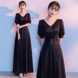 Banquet Evening Dress 2026 New Princess Long Mode Host Annual Meeting Command Dress Black Dress Art Exam Choir Suit HZ0517