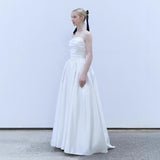 French One-Word Shoulder-To-Shoulder-To-Heart Evening Dress Dress 2025 New White Long-Term Collection Waist-Width Temperament Sleeveless Travel Shot Light Wedding Dress HZ0517