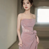 Pink Morning Dress Temperament Light Luxury Sexy Braking Long Open-Fork Banquet Dress Female Bride Engagement Dress HZ0517