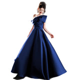 Blue Evening Dress Dress Light Luxury Small Minority Annual Meeting Host Banquet Dress Shoulder Art Exam Solo Performance Suit HZ0517