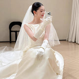 French-Style Sterned Light Wedding Dress Bride's High Sense Of Simple Retro Hepburn Style Yarn Welcome Tail Light Yarn Dress HZ0517