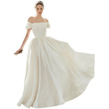 Temperament Light Wedding Dress Vintage Square Collar Simple Engagement Dress Travel Dress Dress Small Brides Go Out Of The Yarn HZ0517