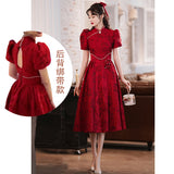 Cheongsam Improved Toasting Bridal Wine Red Engagement Wedding Chinese Style Small Style Banquet Dress HZ0517