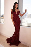 Women Evening Dress Sequin Temperament Pure Color One-Word Collar Temperament Solid Color Banquet Dress Evening Dress HZ0517