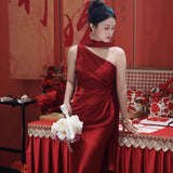 The Frontal Morning Robe Bride High-End Wine Red Engagement Dress Fishtail Skirt High-End Light Luxury Feast Toast HZ0517
