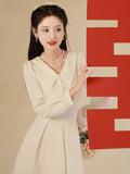 White Evening Dress Woman Certificate Small White Dress French Light Luxury Small Engagement Dress Long-Sleeved Doll Necktrograde HZ0517