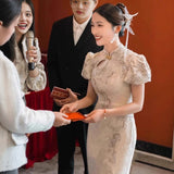 Flagsuit Evening Dress Women's High-End Small Luxury Dresses Wedding Dresses For Bride Banquet Chinese Champagne-Colored Engagement Dress HZ0517