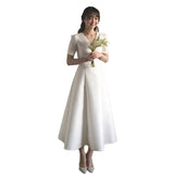 Travel Shot Wedding Dress 2026 New Korean Version Of V-Necked Dens, Simple Body-To-Marriage Small Banquet Evening Dress Woman HZ0517