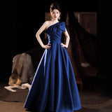 Blue Evening Dress Dress Light Luxury Small Minority Annual Meeting Host Banquet Dress Shoulder Art Exam Solo Performance Suit HZ0517