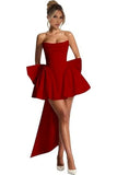New One-Word Shoulder-To-Shoulder Evening Dress Bow Dress Short Ball Birthday Dress HZ0517
