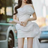Korean Short Light Wedding Dress 2026 New Breast-Wear White Pure Birthday Party Dress Bride Wedding Dress HZ0517