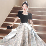 Vintage Square Collar Slimming Evening Dress Elegant High-End Banquet Party Dress Birthday Dress HZ0517