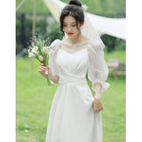 White Certificate Registration Small Evening Dress Women French Engagement Dress Can Usually Wear Super Fairy Little White Dress Light Wedding Dress HZ0517