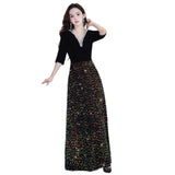 Black Evening Dress Women 2026 New High Sensing Banquet Host Fairy Temperament Dress Squin Heavy Industry HZ0517