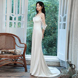 White Evening Dress Fishtail Light Wedding Dress 2026 New Winter Light Luxury Lady Dress Bride Toast Dress HZ0517