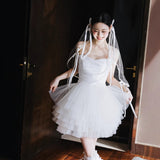 Bride Morning Dress Girl 2026 Spring New Engagement Punk Dress Light White Fairy Princess Dress HZ0517