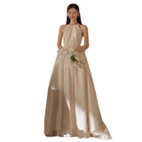 Bride Main Wedding Dress 2026 New French Retro Retro Vertiny Hanging Neck Tirender Tride Tug-Back Tug-Up Studio Wedding Dress HZ0517
