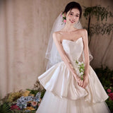 French Light Wedding Dress 2025 New Long-Bossed Engagement Dress Retro Morning Dress Temperament Thin Out Of The Yarn HZ0517