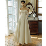 Sling Ribbon Lint Light Wedding Dress French Simple Travel Bridal Wedding Dress Retro White Long Sleeves Out Yarn HZ0517