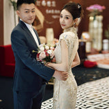 Flagg-To-Shirt High-End Bridal Engagement Dress Sexy Collar Dress Elegant Temperament HZ0517
