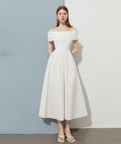 White One-Liner Dress Dress 2026 Winter New Birthday Party Party Party Party Dress Small White Dress HZ0517