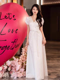 White Evening Dress Birthday Dress High-Level Card Engagement Dress Female Host Go Out Light Wedding Dress HZ0517