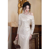 French Evening Dress Dress Women 2026 New High-End Squint Banquet Temperament Host High-End Light Luxury Niche HZ0517
